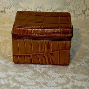 Small Brown Faux Crocodile Leather Jewelry Box or Cosmetic Case